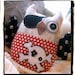 PIRATE OWL Plushie - Red, Grey, Black - Damask, Skulls