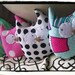 Owl Ornament Plushie - Pink Teal Cupcake Set of 4