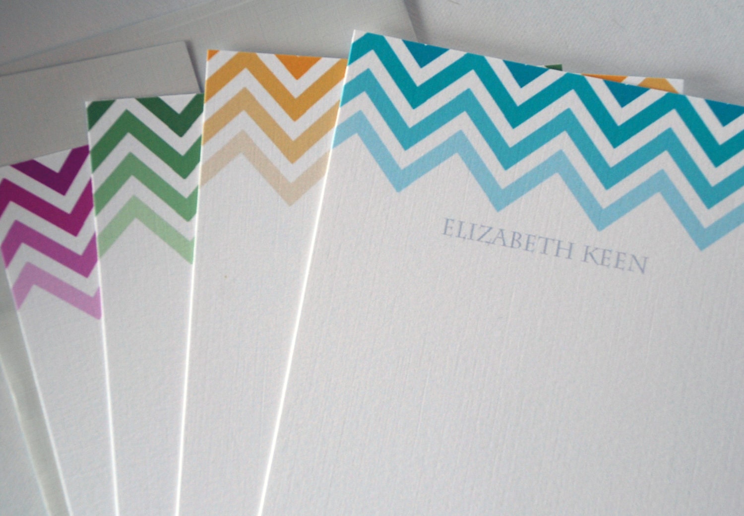 Chevron Stripe Personalized Stationery Flat Note Cards- Set of 12