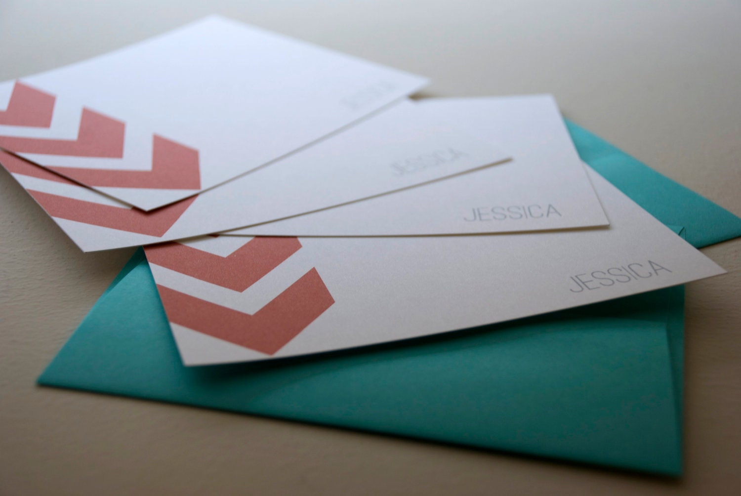 Chevron Stripe Personalized Stationery Flat Note Cards - Set of 12