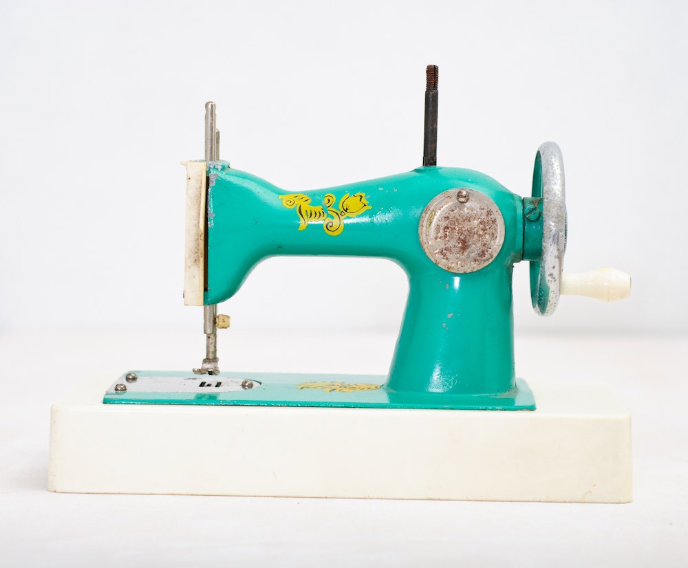 Sea Green Vintage Toy Sewing Machine - Made in USSR - Kids Room Decor
