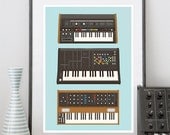 Poster Geekery print , Analog Synthesizer Poster, hipster Music poster, Nerd print, geek Retro print - Minimoog, roland, Korg A3
