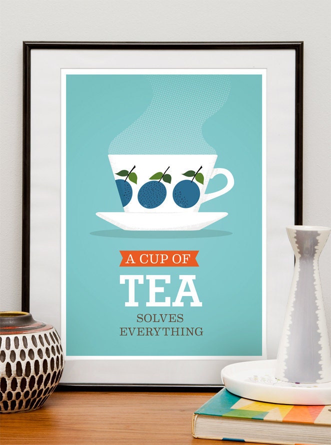 Tea Print,  Kitchen art, mid century modern poster, tea cup, Scandinavian, Retro Poster  - Stig Lindberg Prunus A3