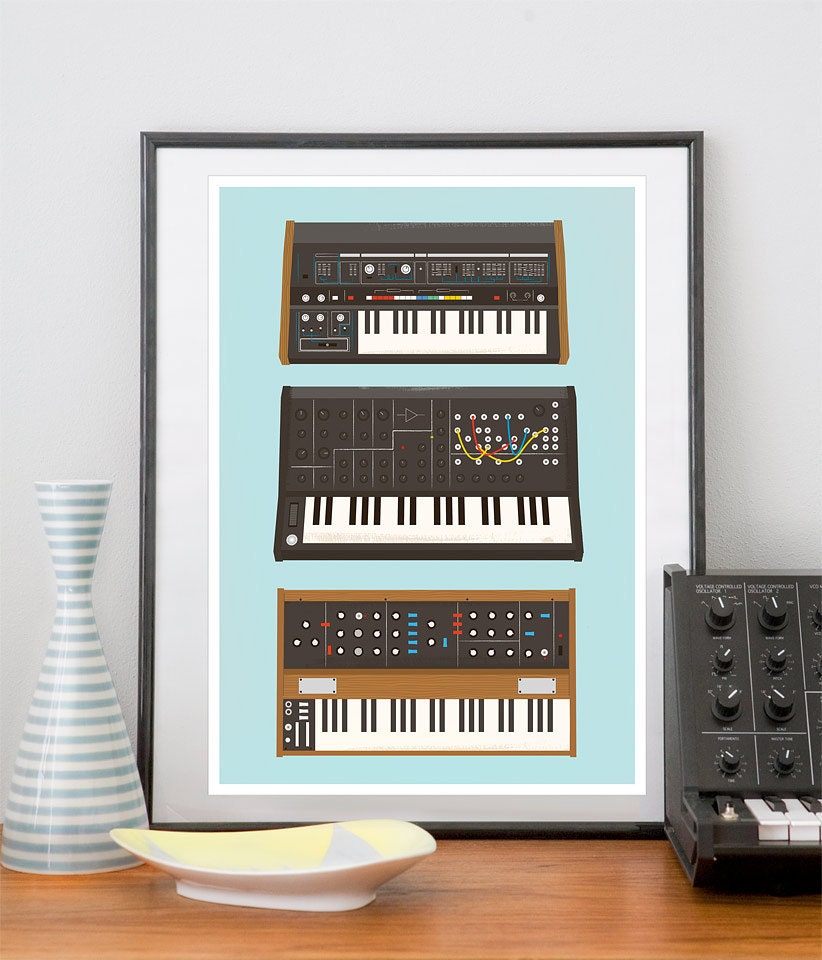Poster Geekery print , Analog Synthesizer Poster, hipster Music poster, Nerd print, geek Retro print - Minimoog, roland, Korg A3
