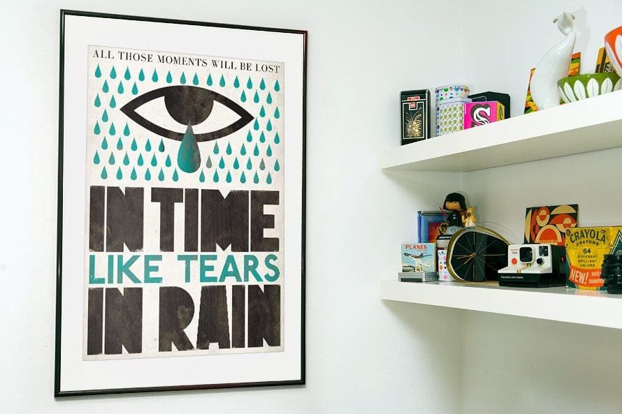 Typography print Movie poster Blade runner Scandinavian style Tears in rain A2 size