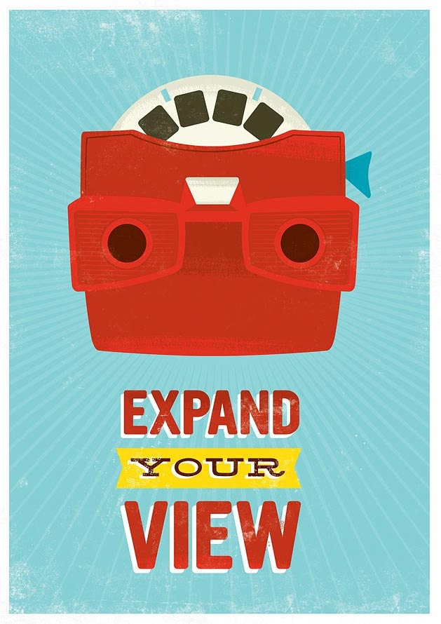 Retro Geekery poster, quote print, pop art, nursery art, inspirational quote, motivational wall art - Viewmaster, expand your view A3