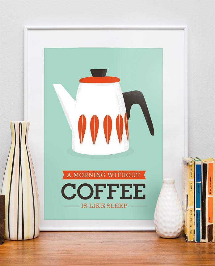 Art For Kitchen, Cathrineholm,  Kitchen art, Mid century modern poster, Coffee art  A3 size Seagreen blue