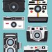 Polaroid poster print, retro wall art, Nursery print, Camera poster, modern art - Polaroid, Rolleiflex, Holga A3 size Baby blue