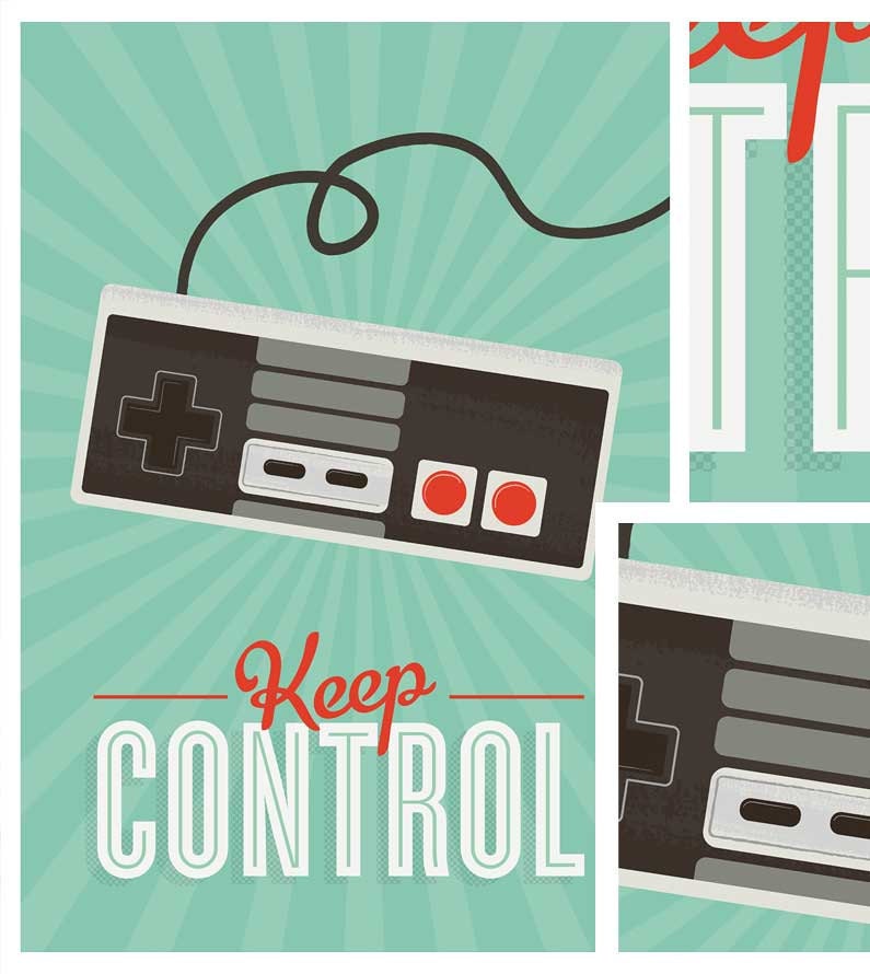 Retro poster Videogame Art print positive quote Print Hipster poster Kids playroom art Modern art Nursery decor Keep Control A3