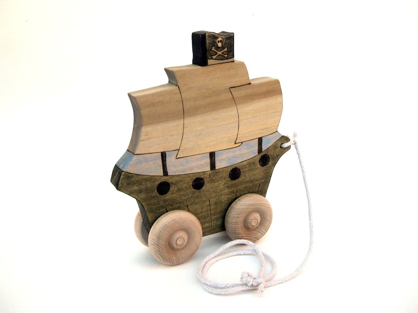 Pirate Ship Pull Toy - Push Toy - Wooden Toy - Handmade Toy - Wood Toy - Kids Toy