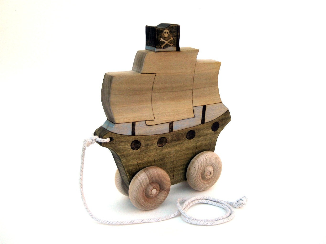 Pirate Ship Pull Toy - Push Toy - Wooden Toy - Handmade Toy - Wood Toy - Kids Toy