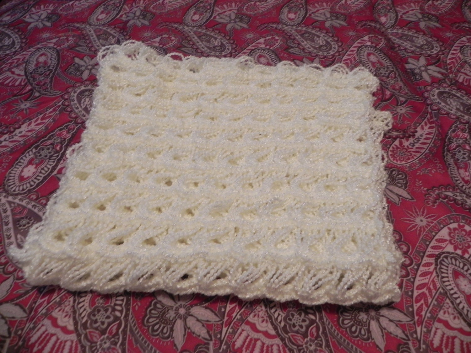 Broomstick Lace Custard Yellow Baby Blanket by rustycupboard