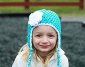 Ear Flap Hat - Earflap Beanie - Toddler Ear Flap Hat - Crochet Flower Hat - Crochet Ear Flap Hat - Custom You choose the colors