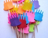 24 Bright Birthday Cake Party Picks - Cupcake Toppers - Toothpicks - Food Picks - die cut punch FP166