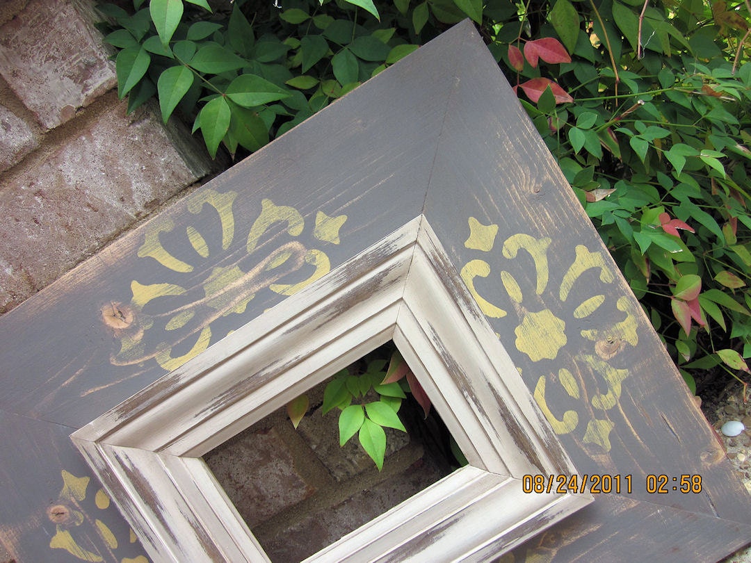4x6 Distressed Picture Frame, Dark Gray / Yellow Ochre / Linen