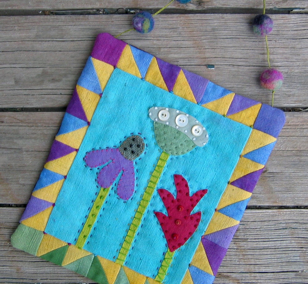 wildflower miniature quilt - miniature wall art - one of a kind folk art