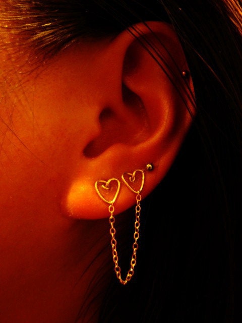 Double Piercing Double Heart Earring - 14kt Gold Fill