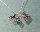 Sterling I "heart" BMX Charm Necklace with Birthstone