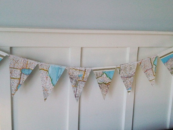 Cottage Style Vintage Map Paper Bunting Pennant Banner Shabby Chic