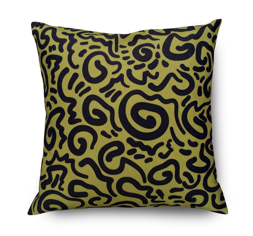 16 x 16 Graffiti inspired Olive Green Black Modern Contemporary Pillow Cover Decorator Toss Throw Accent Pillow Cover