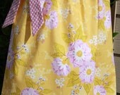 Girls Yellow Floral and Lilac Polka Dot Pillowcase Dress Size 0-14. Coordinating boys tie available. Matching doll dress available.