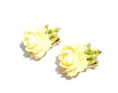 RESERVED LISTING Celluloid Rose Earrings by ART Vintage Rose Earrings Cabbage or Cottage Rose Clip On Vintage Plastic Flower Earrings