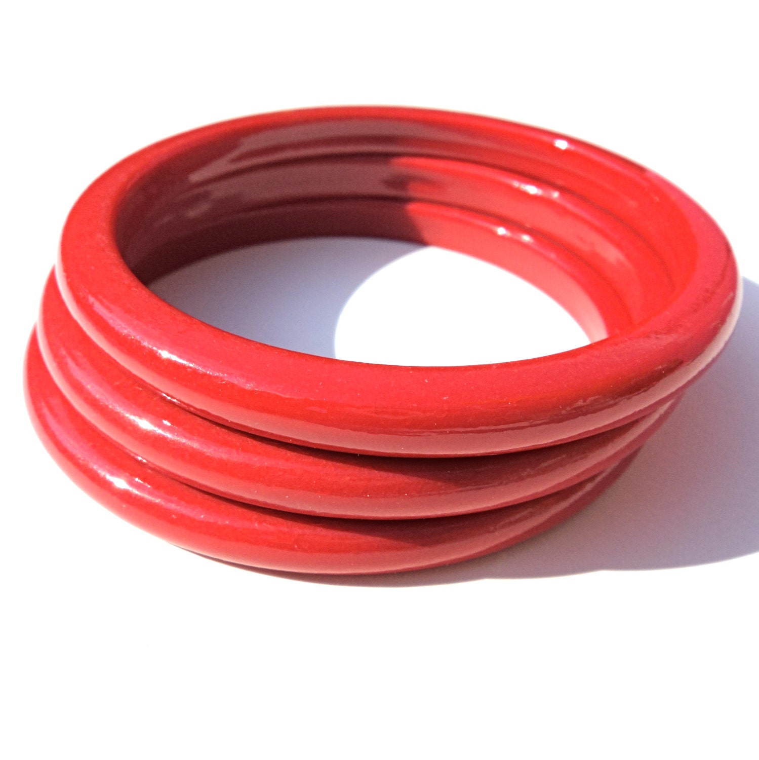 Vintage Plastic BANGLE Bracelets Three CHERRY RED by malibloom