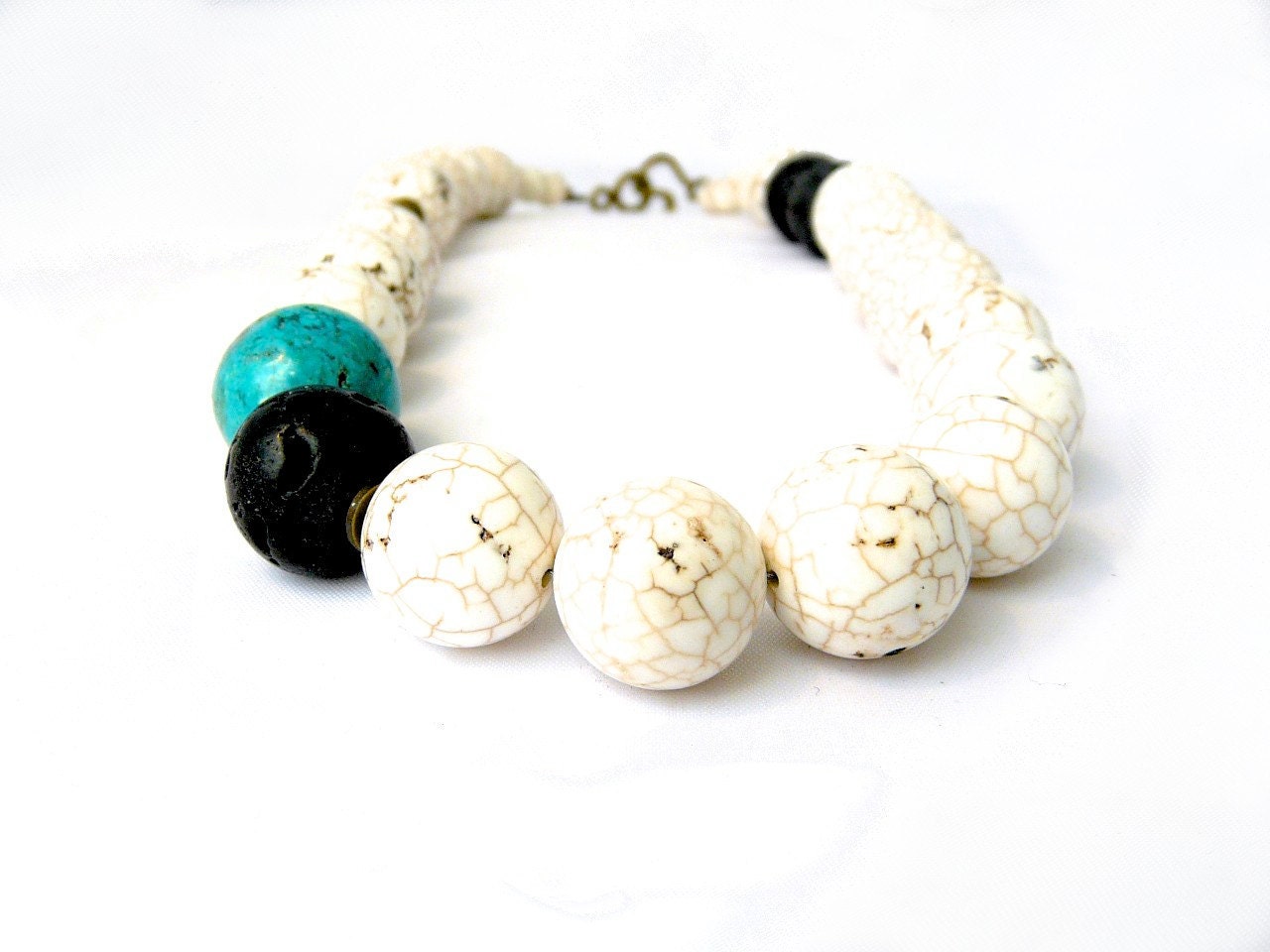 JOURNEY. white howlite, turquoise, lava, and matte agate with brass unique necklace