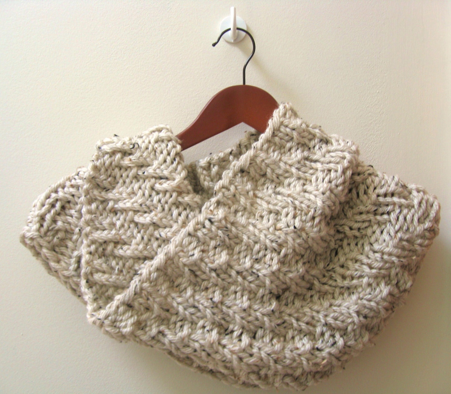 Chunky Infinity Scarf - Hand Knit Cowl - The Giant Spiral Cowl - Acrylic - Tan Tweed
