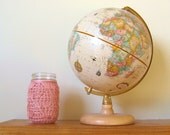 Mason Jar Wedding Centerpiece - Candle Holder / Flower Vase - Lace Knit - Silk Bamboo - Peach Pink - Ready to Ship