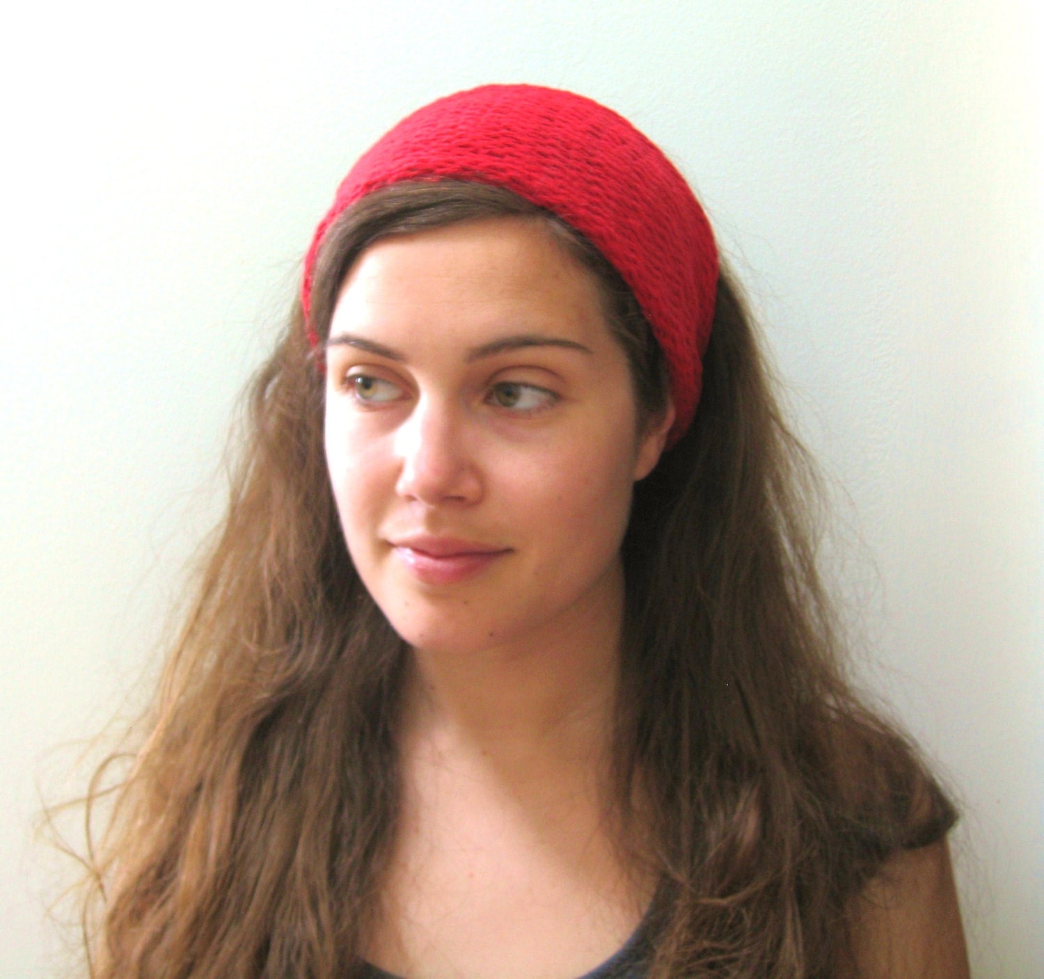 Knit Headband / Hair Wrap - Wide Hair Scarf - Turban Headband - Cotton - Poppy Red