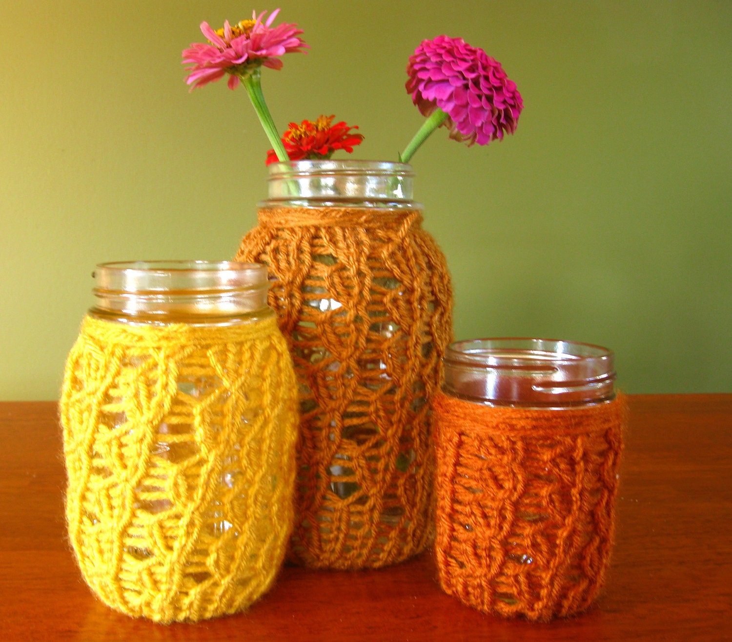 Thanksgiving Mason Jar Candleholders - Honey / Mustard / Rust - Set of 3