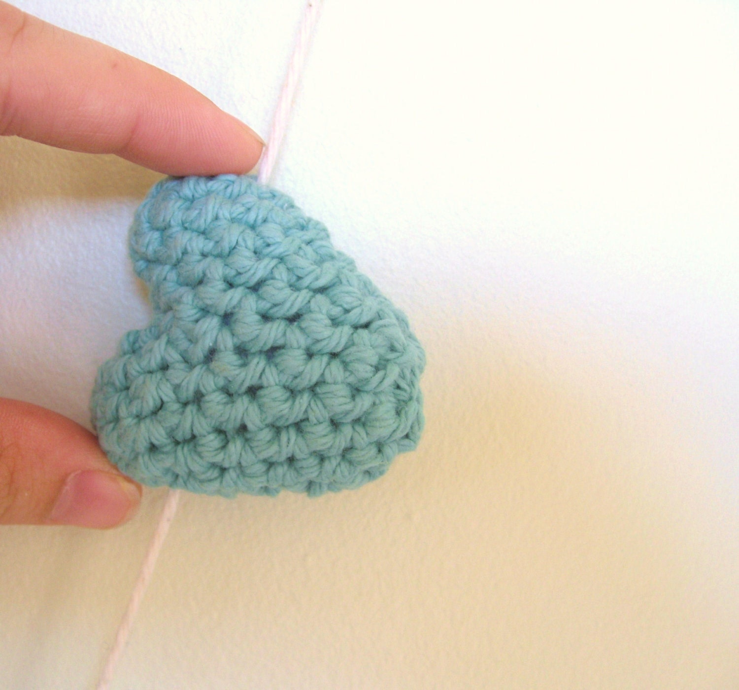 Wedding Garland - Hearts - Crochet Handmade - Decoration / Photo Prop - Cotton - Mint - 6 Hearts