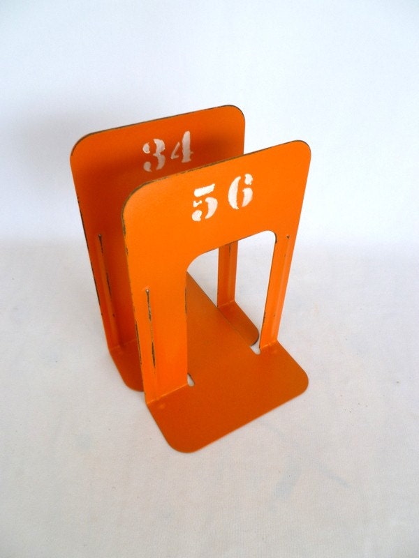 Large ORANGE INDUSTRIAL Style BOOKENDS