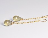 Sparkling Champagne Citrine Gemstone Earrings, Gold Fill, Long, Wire Wrap, Kristin Noel Designs