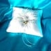 White Satin Ring Bearer Pillow With Ostrich Feather Wreath and Crystal Flower Center