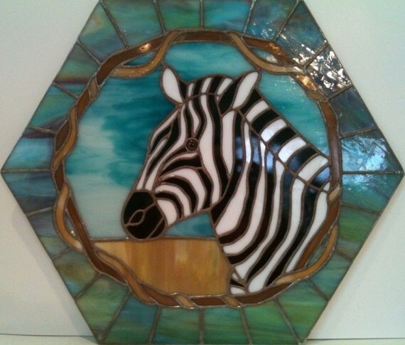 Zebra Hexagonal Stained Glass Panel by GriffithDesigns on Etsy