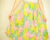 VINTAGE Floral Flowy Skirt, Tie Dyed, 70s or 80s, Small Petite