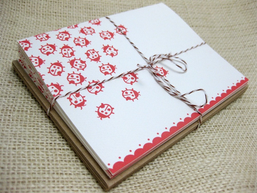 Ladybug Note Cards, Graphic, Blank, Thank You Notes, - Set of 6 (A2)