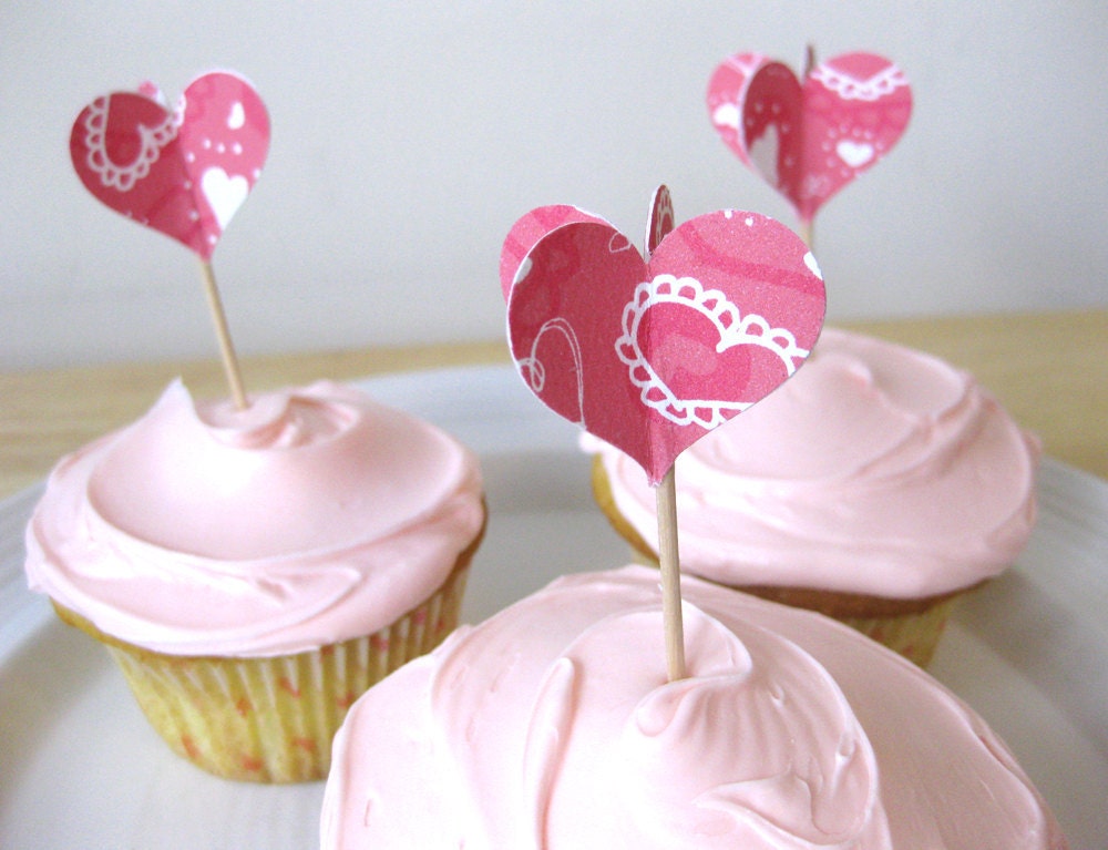 ON SALE, Pink, Cupcake Toppers, Valentine's Day, Hearts, Pinkalicious, Wedding, BIrthday