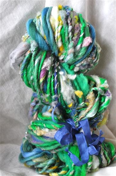 Handspun Yarn - Bulky Weight Art Yarn, "Silk Pebbles"