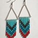 Red Teal and Turquoise Beaded Earrings
