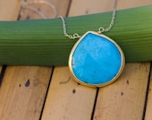 Faceted Bezel Set Turquoise Necklace - 14k Gold Filled Chain - Mother's Day Gift