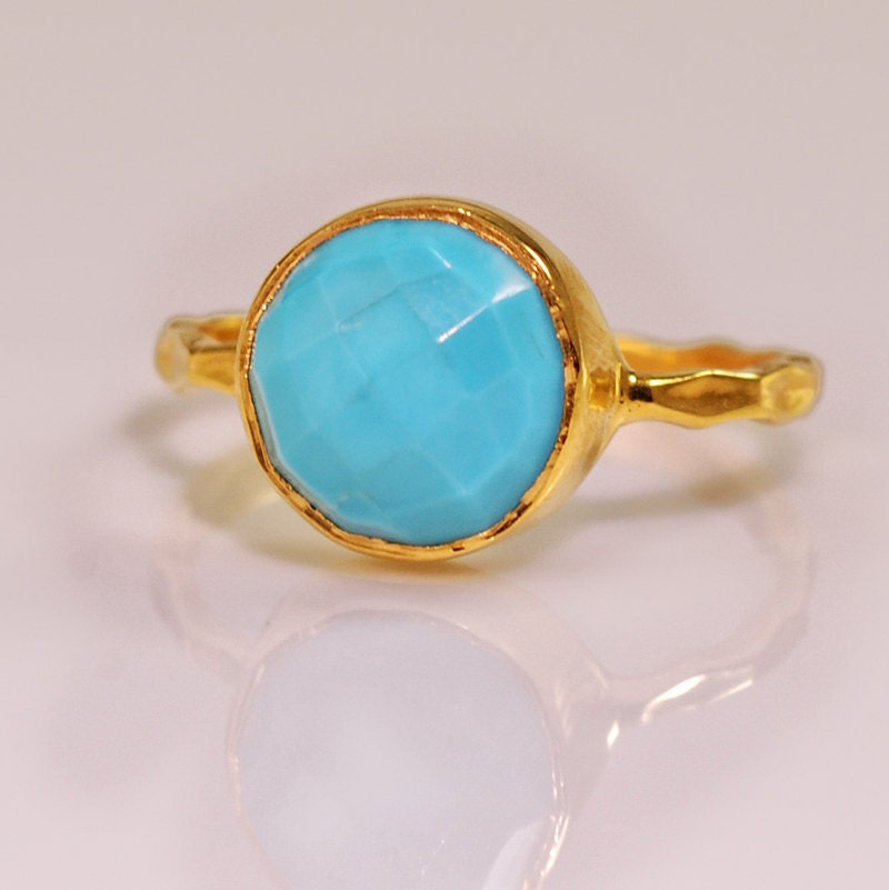 Turquoise Ring- Gemstone Ring - Gold Ring - Bezel Set Ring - Mother's Day Gift