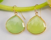 Aqua Green Chalcedony Earrings - Sea Foam Green Bezel Set Earrings - Gemstone Earrings - Gold Earrings