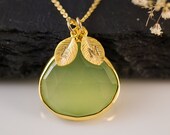 Personalized Necklace - Aqua Green Chalcedony Necklace -  Personalized Jewelry - Custom Stamp Initials