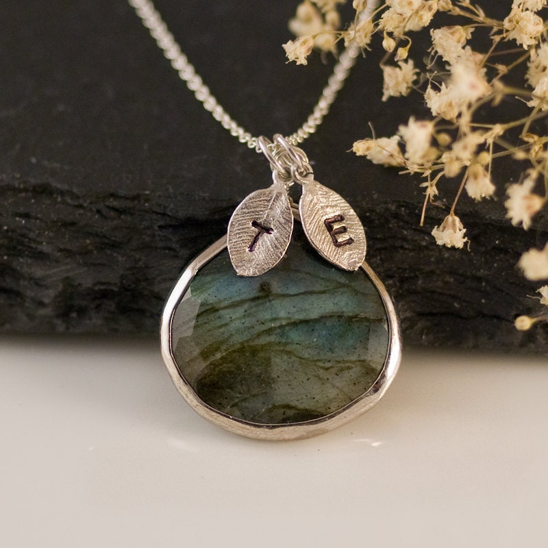 Personalized Necklace - Labradorite Necklace -  Personalized Jewelry - Custom Stamp Initials