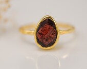 Natural Garnet Ring - Gemstone Ring - Gold Ring - Bezel Ring - Stackable Ring -  January Birthstone Ring - Bezel Ring - Mother's Day Gift