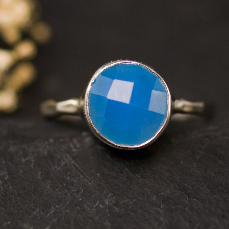 Deep Blue Chalcedony Ring - Gemstone Ring - Sterling Silver Ring - Bezel Set Ring - Mother's Day Gift