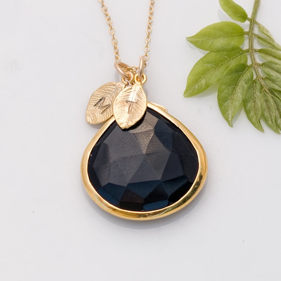 Personalized Necklace - Black Onyx Necklace - Personalized Jewelry - Custom Stamp Initials
